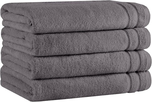 Comfort Spaces Extra Large Bath Towel Set of 4 Piece 30x60 Bath Sheet Set Shower Towel Beach Towel 100% Cotton Bathroom Towel Set Quick Dry Oversized Highly Absorbent Soft 400GSM Dark Grey Dual Layer