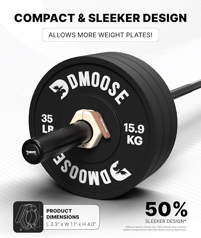 DMoose Fitness Barbell Clips 2 Inch (Pair) - Quick Release Olympic Barbell Clamps & Collars with Anti Slip TRP Grip for Secure Weightlifting and Powerlifting - Weight Clips for Bars at Home or Gym