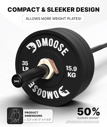 DMoose Fitness Barbell Clips 2 Inch (Pair) - Quick Release Olympic Barbell Clamps & Collars with Anti Slip TRP Grip for Secure Weightlifting and Powerlifting - Weight Clips for Bars at Home or Gym