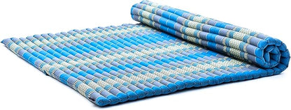 Leewadee - Foldable Floor Mattress - Japanese Roll Up Futon -Trifold Tatami Mat- Guest Floor Bed - Camping Mattress - Thai Massage Mat, Kapok Filled, 75 x 57 inches, Light Blue