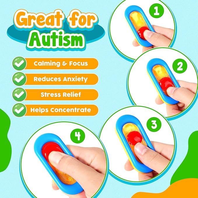 Sensory Marble Fidget Toys for Kids- 6 Pcs Quiet Fidget for Classroom, Gel Filled Autism Sensory Toys ADHD, Silent Stress Fidgets Squishy Worry Stones, Travel Road Trip Activities for Kids Gifts