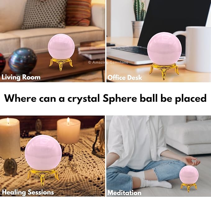 Amazing Gemstone Pink Calcite Crystal Ball with Stand - 2 Inches Crystal Sphere Meditation Balls for Witchcraft and Decorative Balls