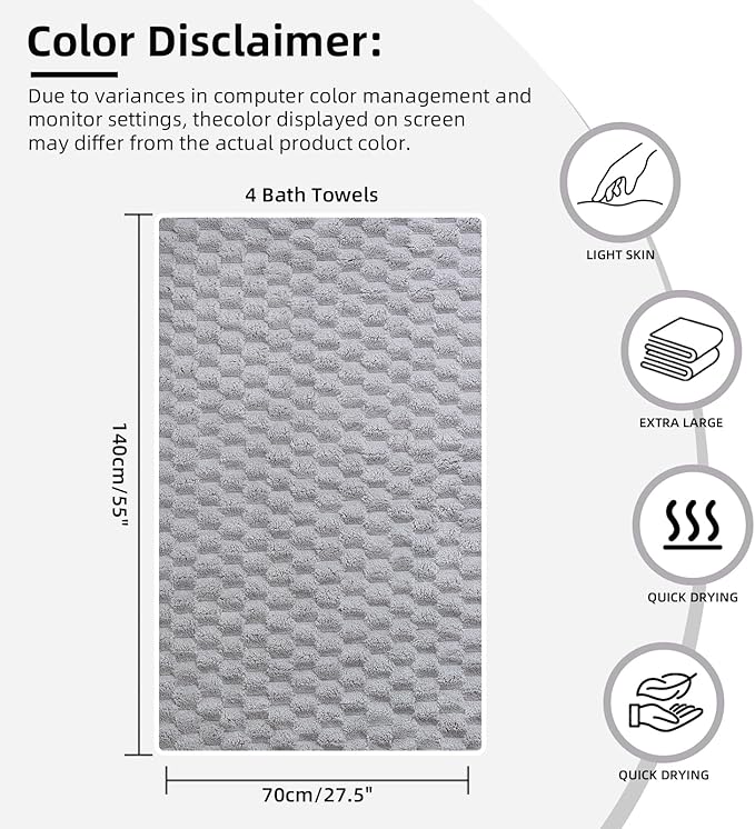 Luxury Microfiber Bath Towels 4-Pack | 8X Absorbent Quick-Dry 27.5x55in (70x140cm) | Ultra Lightweight & Hypoallergenic for Spa, Gym, Travel | Super Soft Bath Sheets Set, 4 Colors