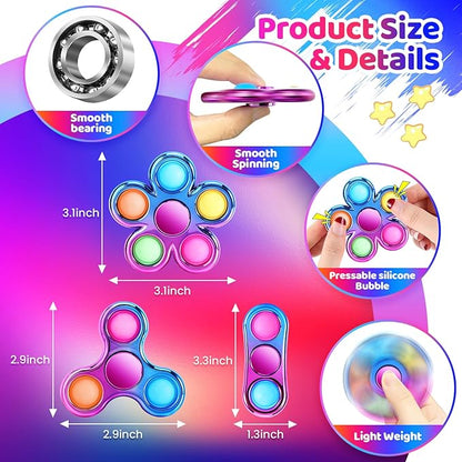 FIGROL 3 Pack Pop Fidget Spinners for Party Favors｜Hand Fidget Bulk Toys for Classroom Return Prizes｜Sensory Fidget Toys for Teens Boys Girls｜Brithday Gifts Prizes