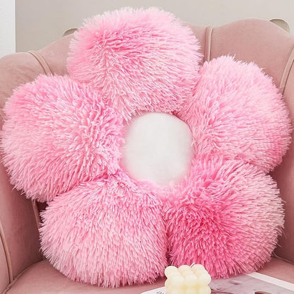MorroMorn Flower Pillow Shaped Throw Pillows, 20" Floor Pillow Butt Cushion - Fluffy Shaggy Daisy Floral Decorative Pillows for Bed Couch Sofa Chair Cute Plush Faux Fur Room Decor (Pink)