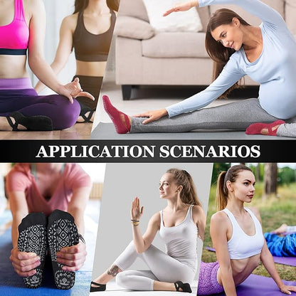 Geyoga 6 Pairs Pilates Socks for Women Barre Yoga Ballet Non-slip Athletic Socks with Grip Straps for Barefoot Workout