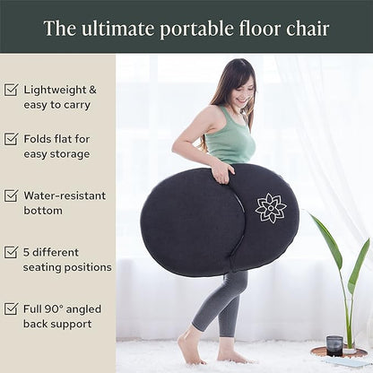 Mindful Modern Meditation Chair | Adjustable Floor Chair with Back Support | Padded Floor Seat for Posture Support and Comfort | Portable Folds Flat for Storage | Indoor/Outdoor Use | Stone Black