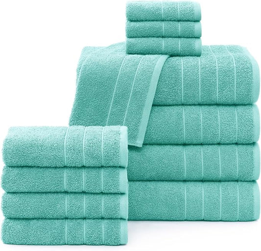 Casa Platino 100% Cotton Premium Bathroom Towel Set - 12 Pieces - Ring Spun, Quick Dry, Super Soft & Highly Absorbent - 4 Bath Towels, 4 Washcloths, 4 Hand Towels for Bathroom - Pre Shrunk - Aqua Sky