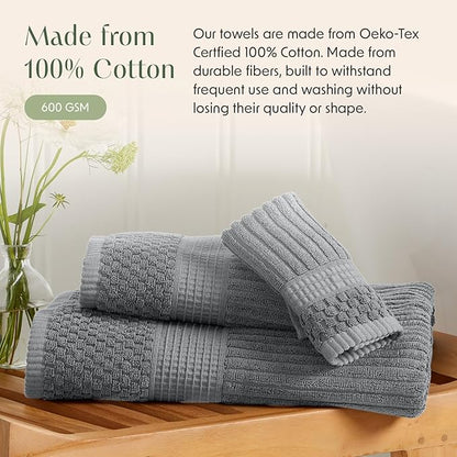 Springtree Home 100% Cotton Bath Towel Set of 4 | Super Soft & Absorbent with Quick-Dry Fibers | 4 Bath Towels | Textured and Durable Cotton | Krista Collection (Ultimate Grey)