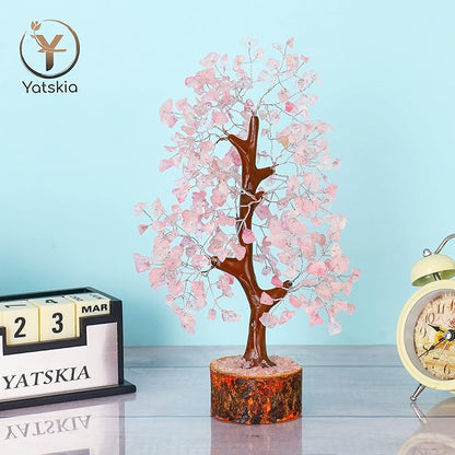 YATSKIA Rose Quartz Crystal Tree - Bonsai Tree of Life - Pink Room Decor - Desk Decorations for Women Office - Gemstones and Crystals - Stones and Crystals