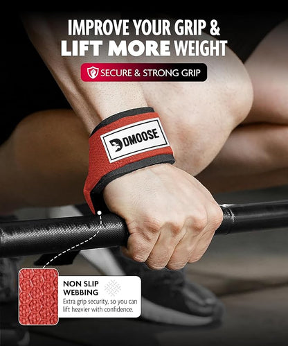 DMoose Fitness Lifting Straps 24" (Pair) - 5mm Padded Durable Wrist Straps for Weightlifting & Powerlifting - Cotton Lifting Strap with Silicone Grip for Men & Women - Deadlift Strap for Gym Workout