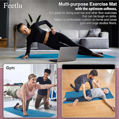 Extra Thick Exercise Yoga Mat with Strap - 2/5 Inch (10MM), Non-Slip Workout Mat for Yoga, Pilates, and Floor Exercises