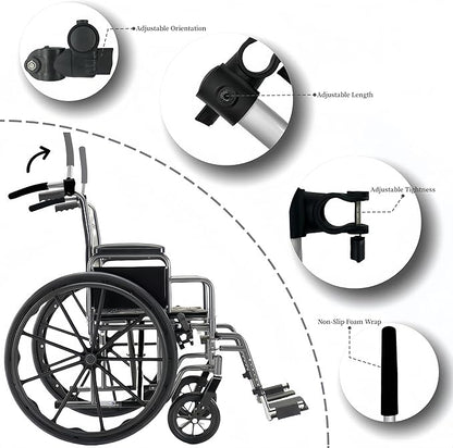 Wheelchair Handle Extenders，Adjustable Stroller Extension Rack，Universal Handlebar Extension Push Bar for Wheel Chair & Indoor Exercise Bike for Adults-2 Pack