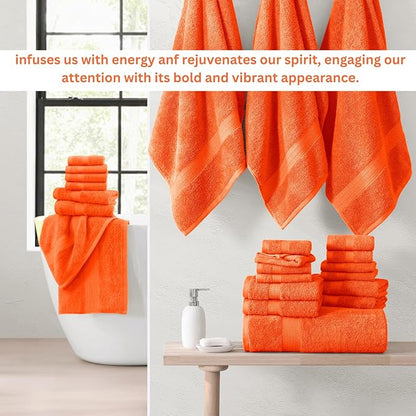 LANE LINEN 100% Organic Cotton Bathroom Towel Set - 24 Pc - Ringspun, Quick Dry, Soft & Absorbent - 2 Bath Sheets, 4 Bath, 6 Hand Towels, 8 Washcloths, 4 Fingertip - Ringspun Technology - Tiger Lily