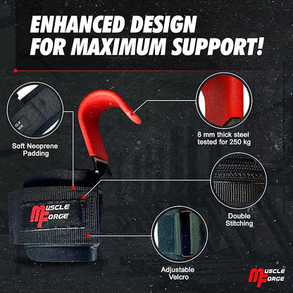 Weight Lifting Hooks for Men & Women - Heavy Duty Lifting Wrist Straps with Hook Grips for Weightlifting - Gym Grips for Weight Lifting, Pull Ups & Deadlift Support