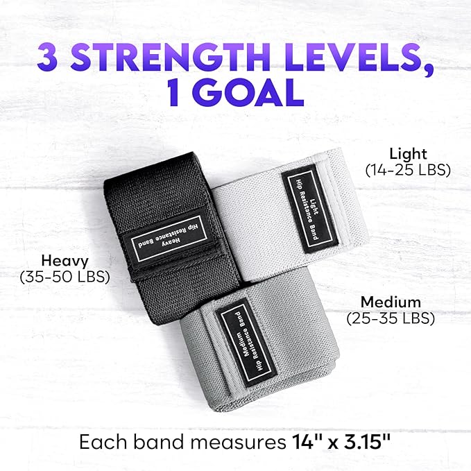 Wide Fabric Resistance Bands for Working Out | 3 Strength Level Non-Slip Exercise Booty Bands for Women & Men | Comes with a Bag and Tape Measure | for Gym, Yoga, Pilates