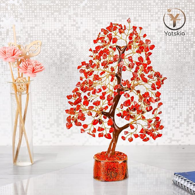 YATSKIA Red Jasper Crystals - Crystal Tree of Life - Gemstone Tree - Spiritual Items - Meditation Room Decor - Spiritual Decor - Reiki Gifts - Good Luck Charms - Metaphysical Gifts
