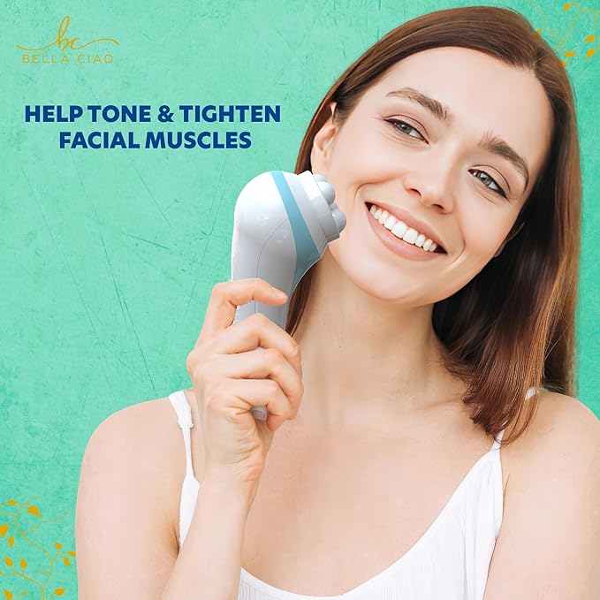 Bella Ciao 5-Piece Sonic Facial Cleansing Brush Set, Blue | Battery Operated Face Scrubber Exfoliator, Makeup Remover Skin Care Tools w/ 4 Attachments| Face Cleansing Brush, Skin Exfoliator for Body
