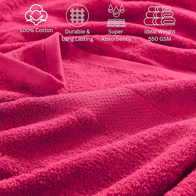 LANE LINEN 100% Cotton Bathroom Towels Set - 24 Pc - Ringspun - Plush, Quick Dry, Soft & Absorbent - 2 Bath Sheets, 4 Bath, 6 Hand Towels, 8 Washcloths, 4 Fingertip - Ideal for Daily Use- Fuchsia