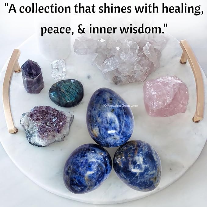 Amazing Gemstone Sodalite Crystal Yoni Egg, 2 Inches - Crystals and Healing Stones Yoni Egg for Pelvic Floor Health, Natural Healing Crystal Eggs for Meditation and Stress Relief