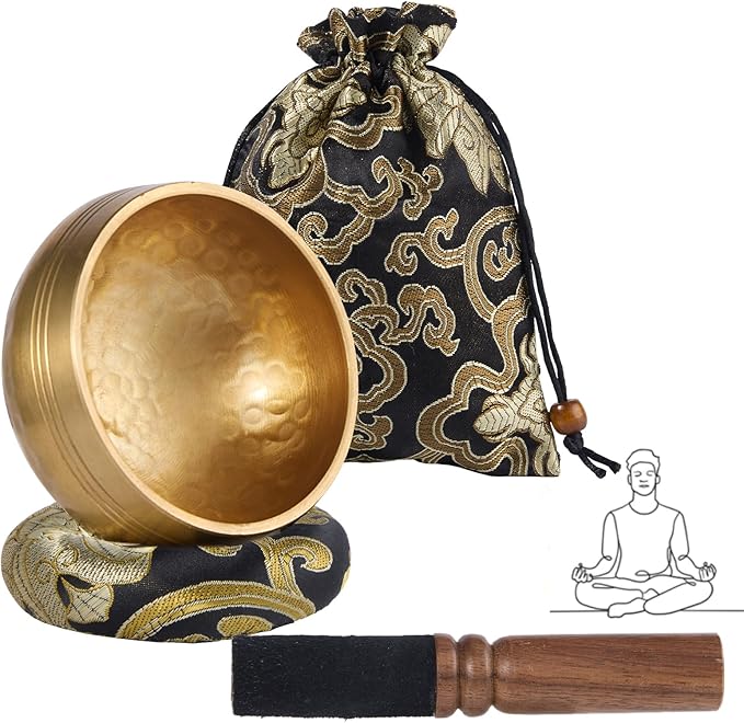Tibetan Singing Bowl Set (3.15 Inch, copper) - Hand-Hammered, Perfect for Sound Bath, Yoga & Meditation Stress Relief - Ideal Gift for Beginners, Mallet, Includes Cushion, Storage bag