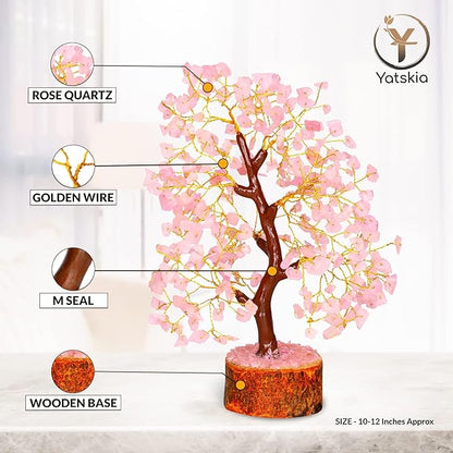 YATSKIA Rose Quartz Tree - Quartz Crystal Tree for Positive Energy - Birthday Gifts for Women - Feng Shui Decor - Gemstone Home Decor - Pink Desk Accessories