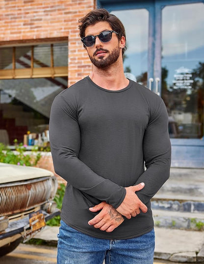COOFANDY Men 2 Pack Muscle Fitted T Shirt Gym Workout Athletic Long Sleeves Tee