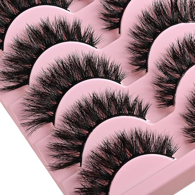 Lashes Wispy False Eyelashes Cat Eye Lash Strips Natural Look Fake Mink Eyelash Pack 14 Pairs Lightweight Fluffy Cateye Lashes Soft Cotton Band 6-13mm Wispies Full Easy Eyelashes for Women