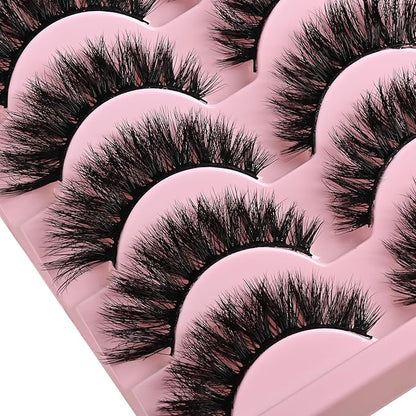 Lashes Wispy False Eyelashes Cat Eye Lash Strips Natural Look Fake Mink Eyelash Pack 14 Pairs Lightweight Fluffy Cateye Lashes Soft Cotton Band 6-13mm Wispies Full Easy Eyelashes for Women