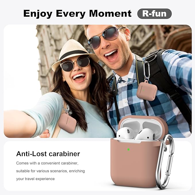 R-fun Compatible with AirPods Case Cover, Soft Silicone Protective Cover with Keychain for Women Men Compatible with Apple AirPods 2nd 1st Generation Charging Case, Front LED Visible,Milk Tea