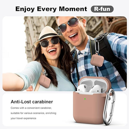 R-fun Compatible with AirPods Case Cover, Soft Silicone Protective Cover with Keychain for Women Men Compatible with Apple AirPods 2nd 1st Generation Charging Case, Front LED Visible,Milk Tea