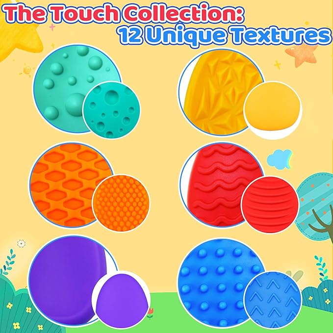 Sensory Fidget Toys for Kids Adults 12 PC Silicone Worry Stone Travel Toy for Autism ADHD Teens Calm Down Quiet Anxiety Fidgets for Classroom Stress Toy Christmas Stocking Stuffer Gift for Kid Toddler