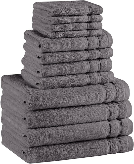 Comfort Spaces Luxury Bath Towel Set - 12 piece Set, Quick Dry, 4 Hand Towels, 4 Washcloths, 4 Large Bath Towels, 100% Cotton, Zero Twist, Soft, Lightweight, Dark Grey