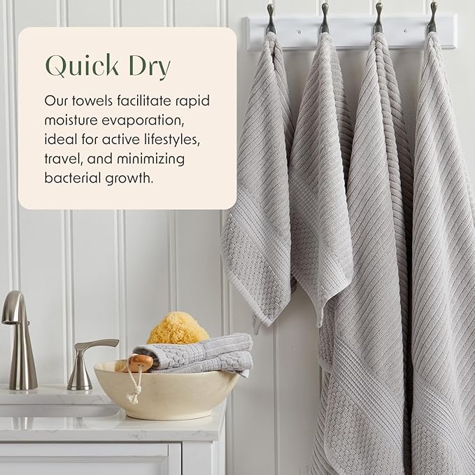 Springtree Home 100% Cotton Bath Towel Set of 4 | Super Soft & Absorbent with Quick-Dry Fibers | 4 Bath Towels | Textured and Durable Cotton | Krista Collection - High Rise Grey