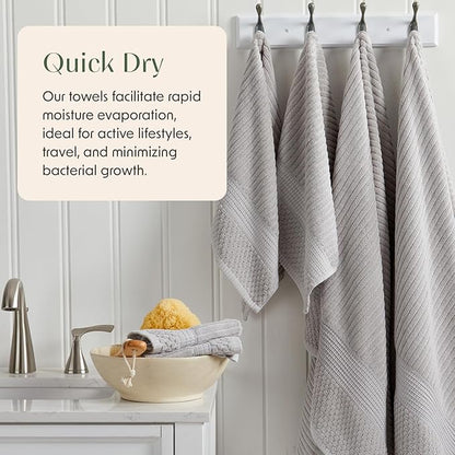 Springtree Home 100% Cotton Bath Towel Set of 4 | Super Soft & Absorbent with Quick-Dry Fibers | 4 Bath Towels | Textured and Durable Cotton | Krista Collection - High Rise Grey