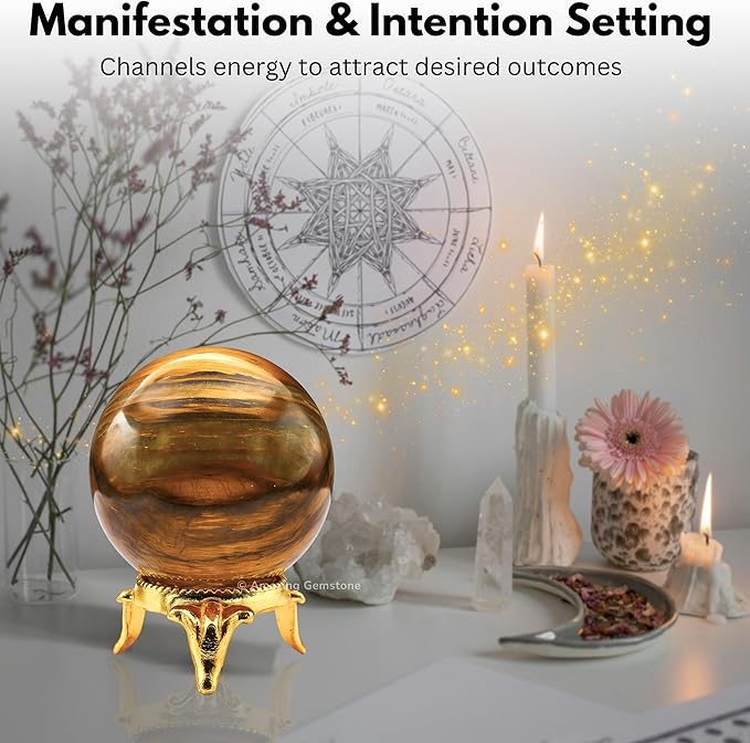 Amazing Gemstone Nellite Crystal Ball with Stand - 2 Inches Crystal Sphere Meditation Balls for Witchcraft and Decorative Balls