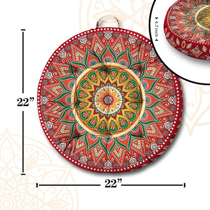 Mandala Meditation Cushion, Boho Meditation Mat, Meditation Pillows for Sitting on Floor, Cushions for Sitting in Home and Outdoor, Round Floor Pillows Cushion Seating for Yoga 22'' X 22''