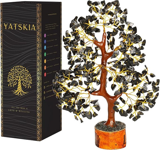 YATSKIA Black Tourmaline Crystal Tree, Gemstone Tree Home Office Decor, Spiritual Decor, Crystal Gifts