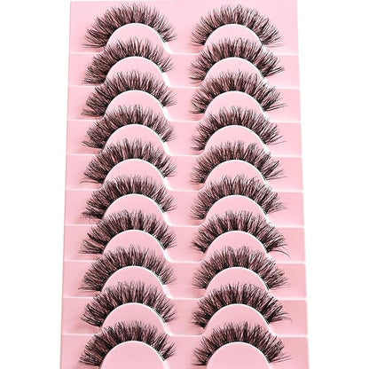 Lashes False Wispy Eyelashes Natural Cat Eye Lash Strips 10 Pairs Fake Mink Eyelash Pack 9-14mm Natural Look Fluffy Strip Lashes Clear Band Easy Eyelashes for Beginners with Cluster Looking