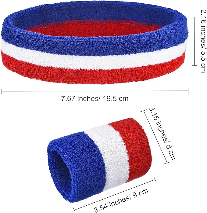 WILLBOND 3 Pcs Sweatbands Set 80s 90s Neon Sports Headband Tennis Striped Sweat Band Sports Competitions Games for Men Women Party Supplies