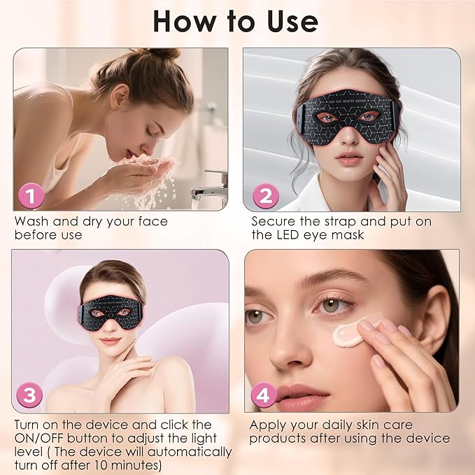 JVV Red Light Therapy for Eyes,Anti-Aging Wrinkle Reduction Dark Circle Remover, 5 Modes therapy mask, Adjustable Strap,Red & Infrared Daily Skin Rejuvenation Christmas Gifts