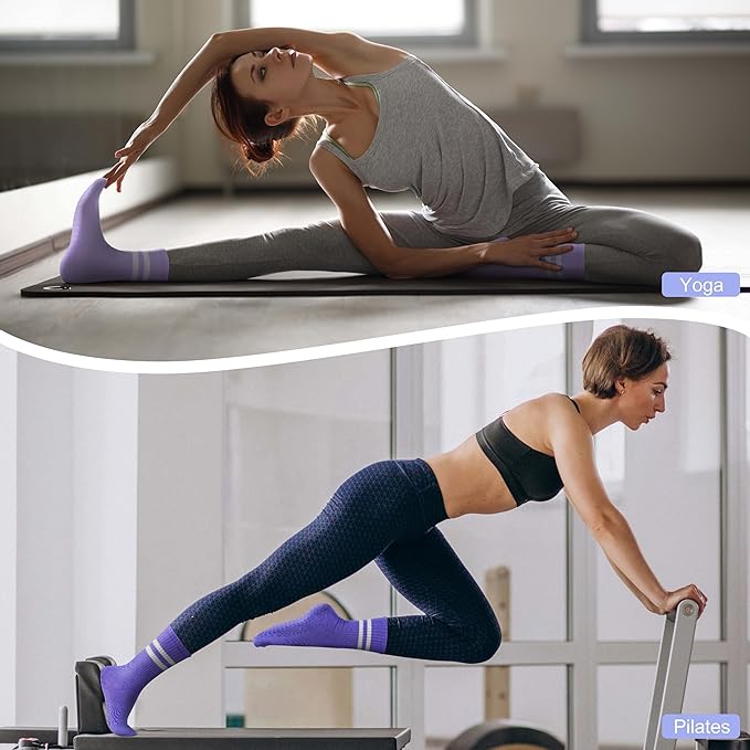 Pilates Socks with Grips for Yoga, Barefoot, Ballet, Barre, Hospital Non Slip Anti Skid Socks for Women and Men