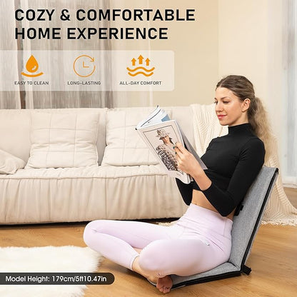 Floor Chair with Water Repellent Fabric 14-Position Adjustable Floor Chair with Back Support Portable Ground Seating for Adults Foldable Meditation Seat with Washable Cover (Light Grey)