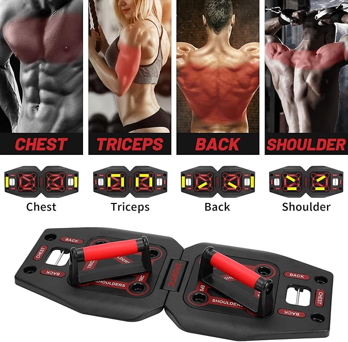 Push Up Board with Resistance Bands & Ab Roller – Portable Home Gym Equipment for Upper Body & Full-Body Workouts – Includes Pilates Bars & Accessories – Ideal for Men & Women