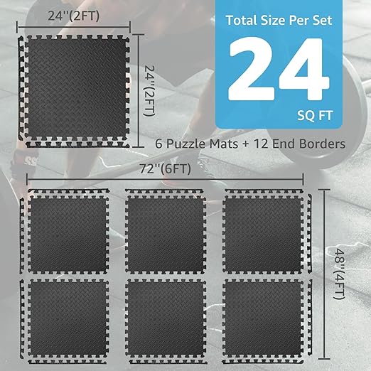 Art3d Eva Puzzle Exercise Mats, 24"x24" x 1/2” Thick Foam Interlocking Tiles for Gyms, Flooring, Workout, Gym Equipments, Pack of 6