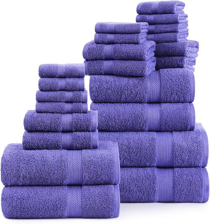 LANE LINEN 100% Cotton Bathroom Towels Set - 24 Pcs - Absorbent, Ideal for Guest, Spa & Daily Use - 2 Bath Sheets, 4 Bath, 6 Hand Towels, 8 Washcloth, 4 Fingertip - Ideal for Boys & Dorm - Blue Irish