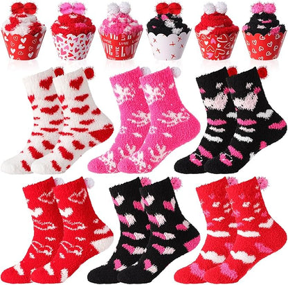 Geyoga 6 Pair Christmas Cupcake Fuzzy Socks for Women Cute Cozy Fluffy Winter Warm Slipper Socks