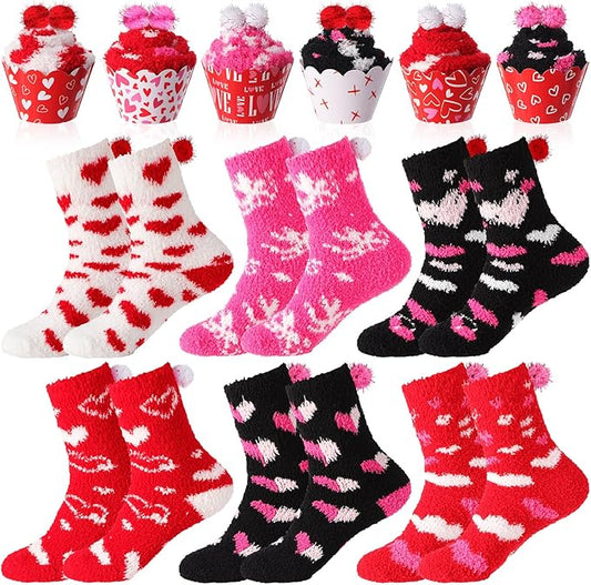 Geyoga 6 Pair Christmas Cupcake Fuzzy Socks for Women Cute Cozy Fluffy Winter Warm Slipper Socks