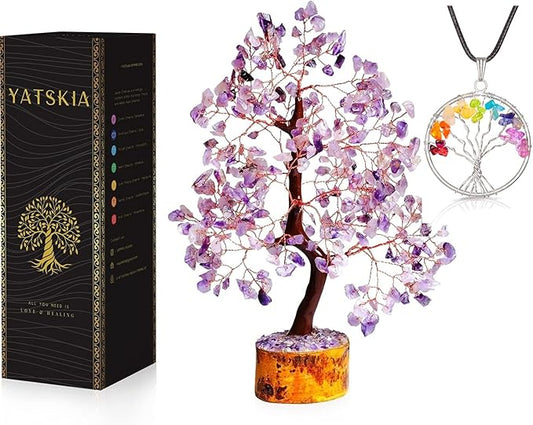YATSKIA Amethyst Crystal Tree Stones and Crystals Tree of Life, Crystal Home Decor, Good Luck Gifts, Spiritual Gifts for Women