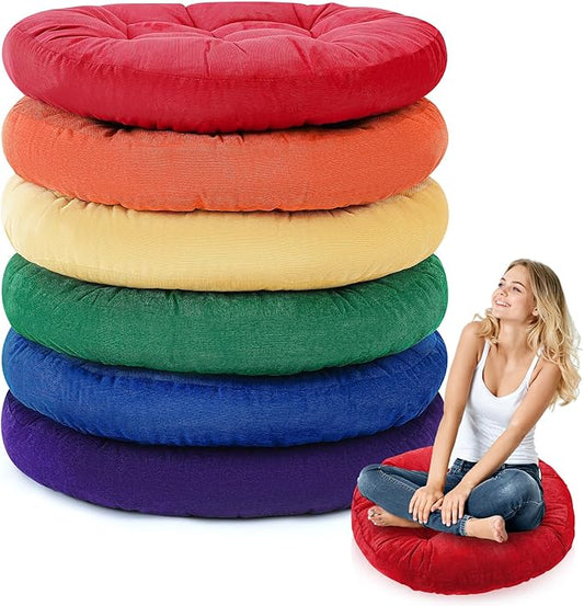 Jerify 6 Pcs Round Floor Pillows Cushions 22 x 22 Inch Large Flexible Seating Cushion Classroom Furniture Floor Pillow for Kids Adults Home Daycare Preschool Yoga Meditation Gift (Rainbow Color)